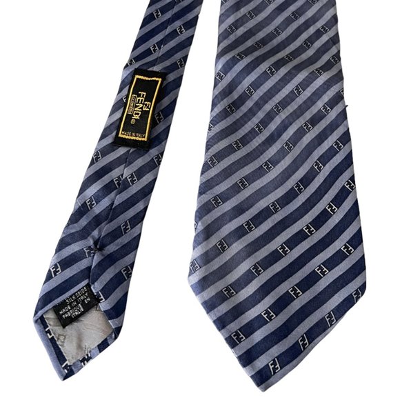 Fendi monogram logo striped pattern silk tie - Picture 1 of 5
